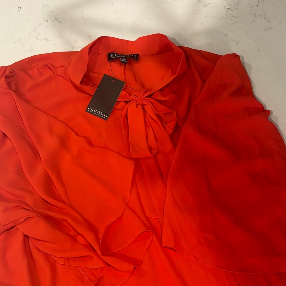ELOQUII tie neck blouse red orange size 26 brand new